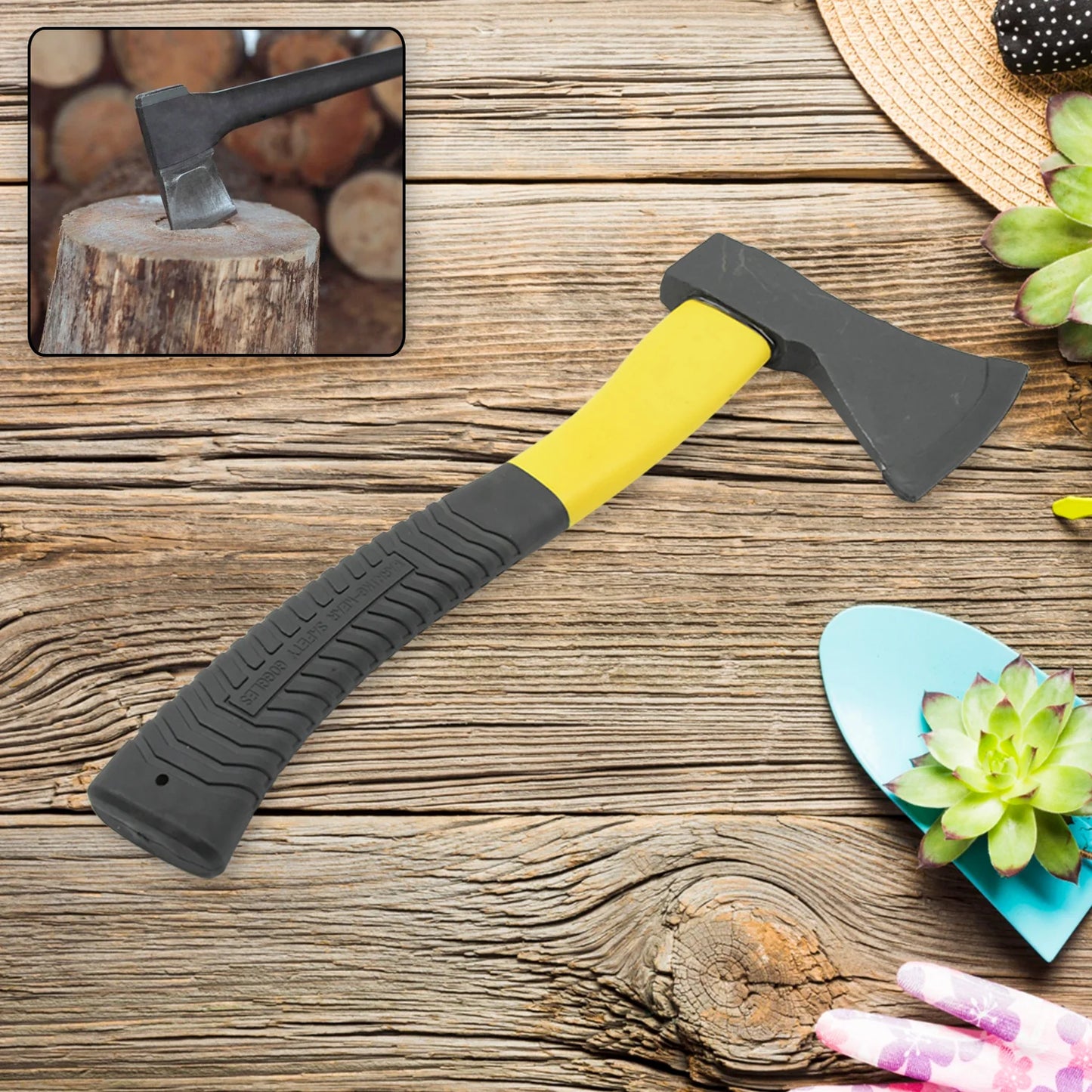 UK-0136 Hatchet Axe Gardening Tools Fiberglass Body Rubberized Handle Wood Cutting Axe, Camping Axe, Safety Axe