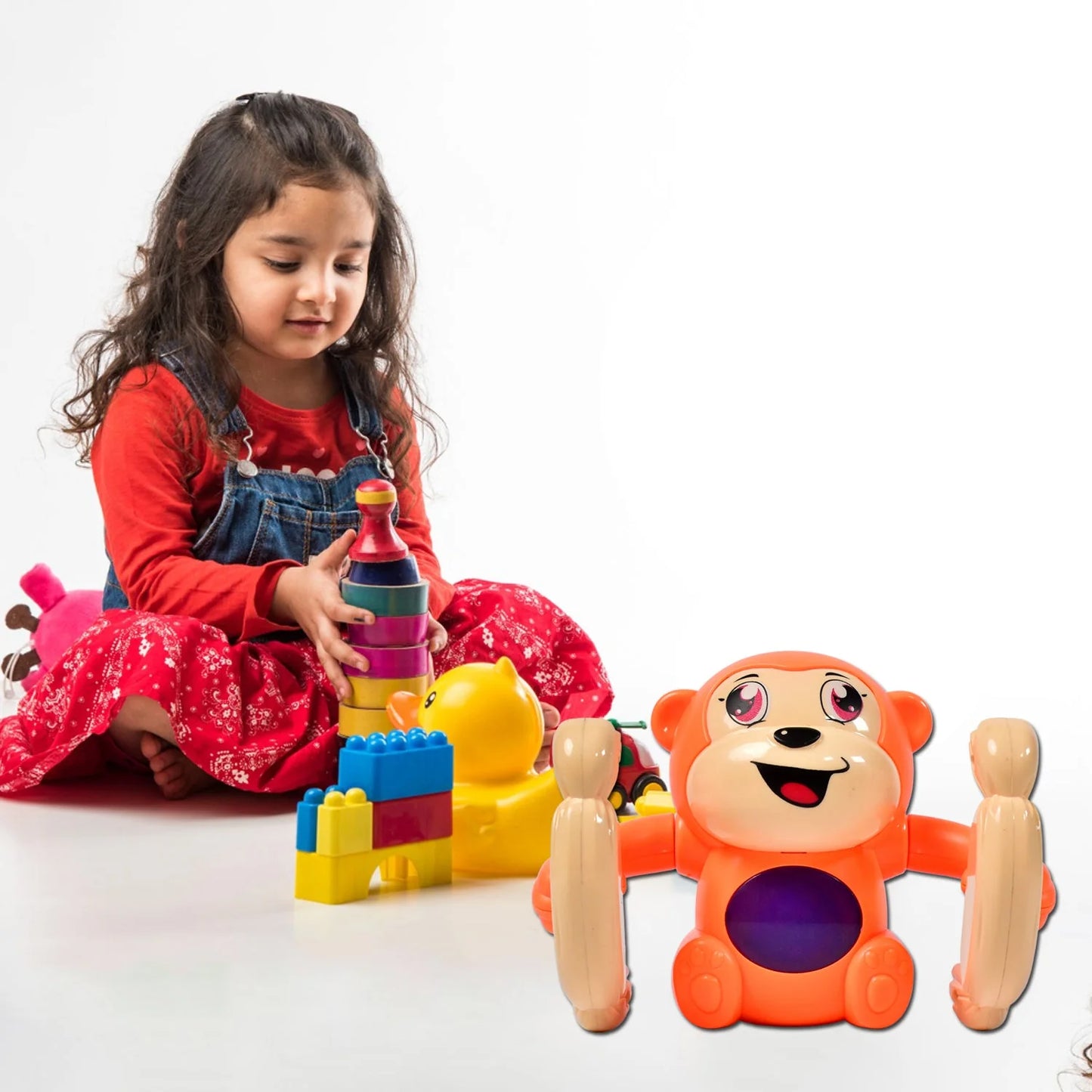 UK-0119 Dancing Monkey Musical Toy for Kids Baby Spinning Rolling Doll Tumble Toy with Voice Control Musical Light and Sound Effects with Sensor, Multicolor