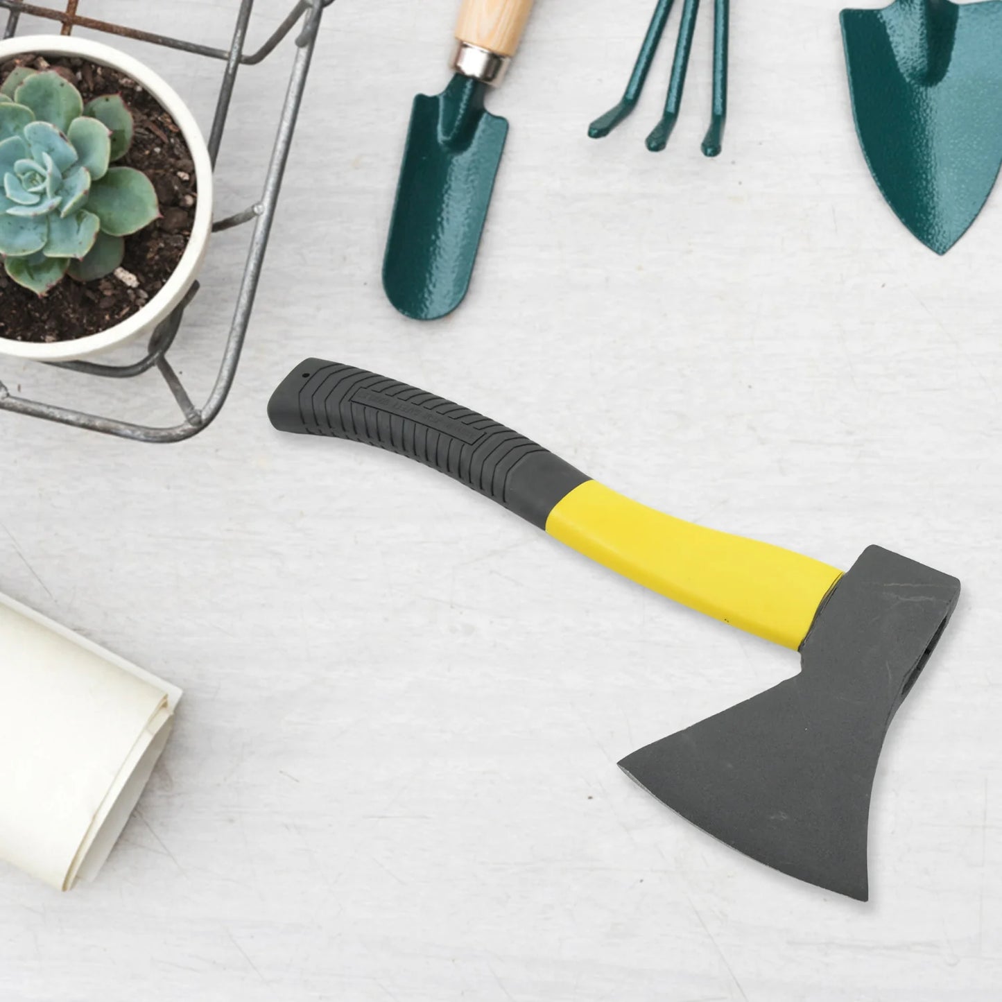 UK-0136 Hatchet Axe Gardening Tools Fiberglass Body Rubberized Handle Wood Cutting Axe, Camping Axe, Safety Axe