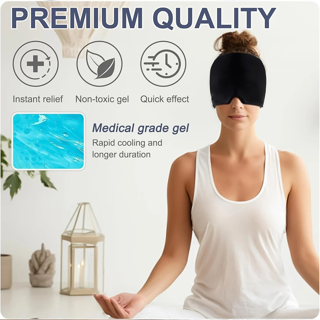 UK-0848 Relief Cap, Cold Therapy Headache Relief Hat/Ice Head Wrap/Ice Pack Mask, Cold Compress Headache Relief Cap for Tension, Sinus & Stress
