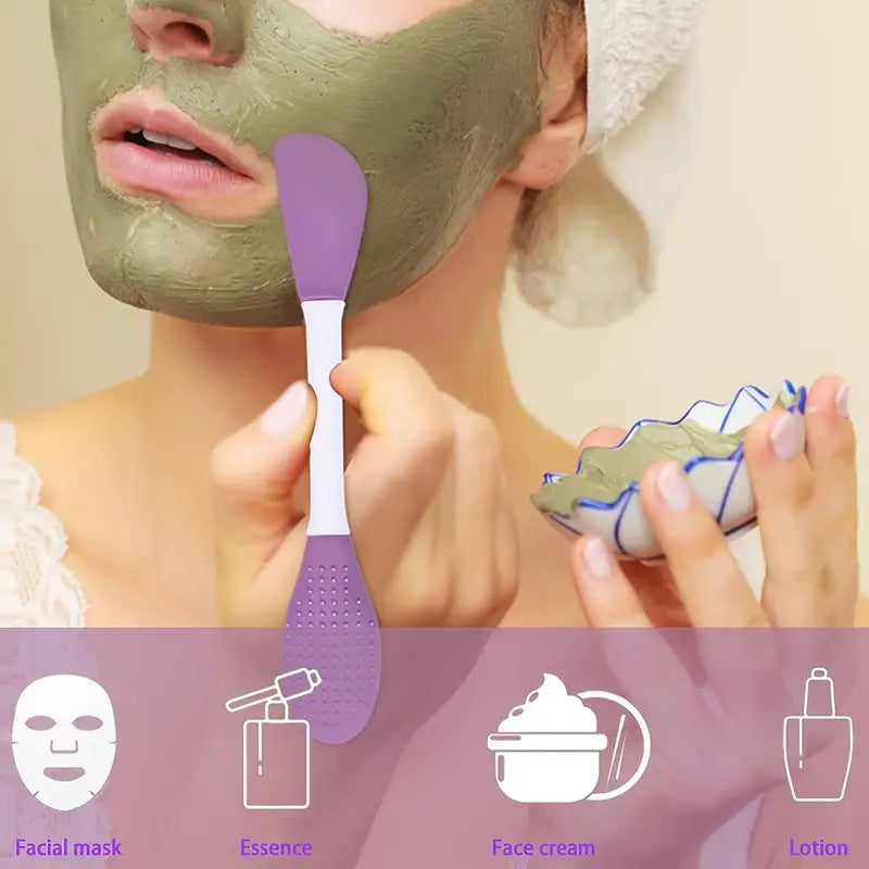 UK-0356 Beauty Silicone Face Mask Applicator Makeup Brush Double-Ended Facial Mask Brush for Mud, Clay, Charcoal Mixed Mask,Soft Makeup Beauty Brush Tools for Apply Cream, Lotion (1PC Multi Color)