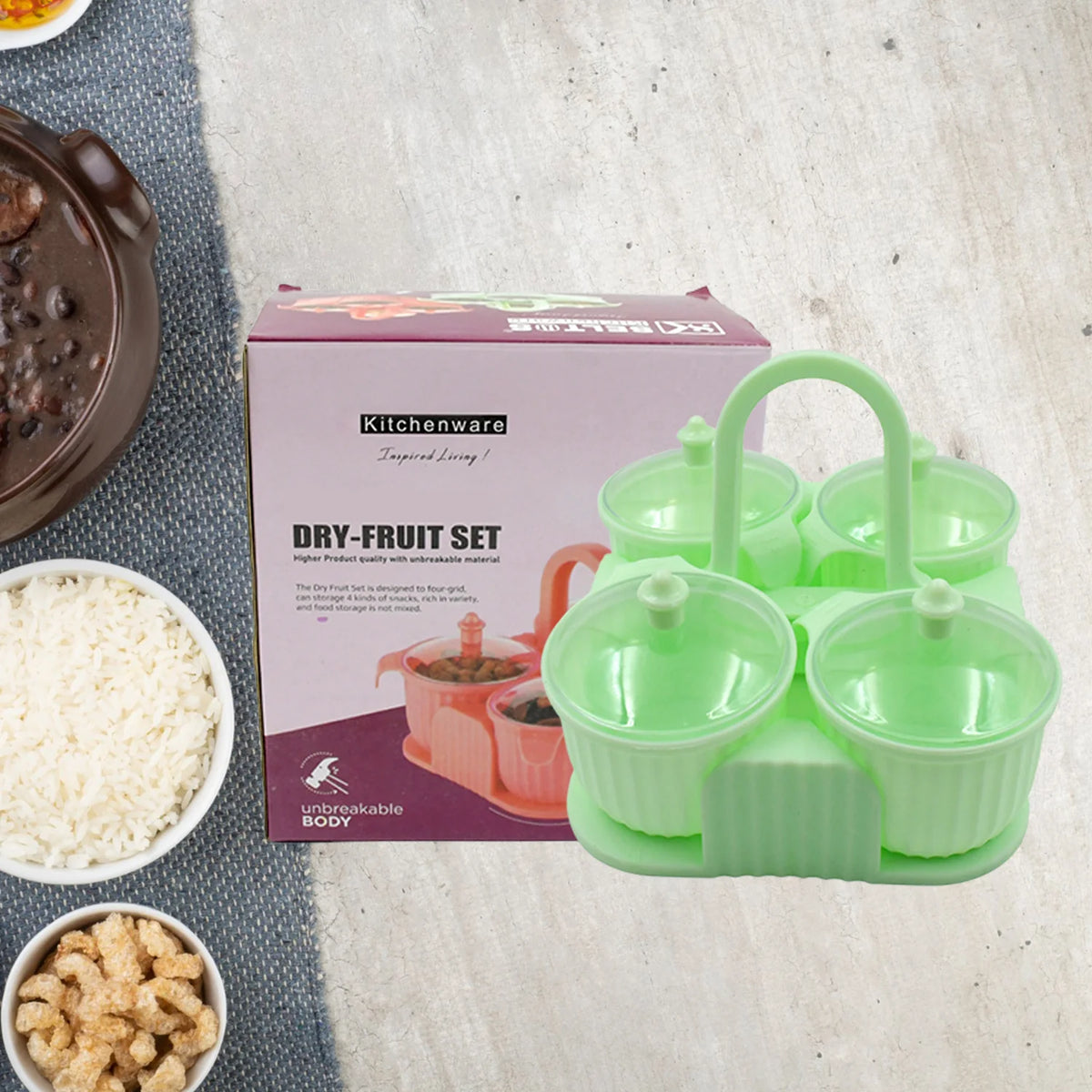 Dry Fruit Container Tray Set with Lid & Serving Tray 4 Pieces Airtight Jar for Serving Sweets, Chips, Cookies Other Snacks(Mutlicolor)