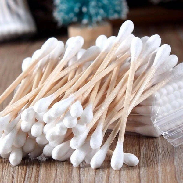 UK-0582 Cotton Swabs Bamboo with Wooden Handles for Makeup Clean Care Ear Cleaning Wound Care Cosmetic Tool Double Head Biodegradable Eco Friendly
