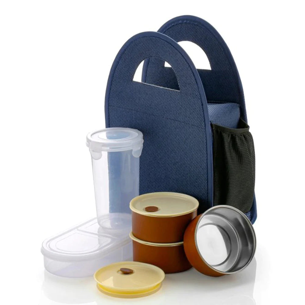 UK-0092 Stainless Steel Stylish Royal Steel Lunch Box Set,LickproofTiffine 4-Pieces,(3 Bowl with Airtight Lid) Black