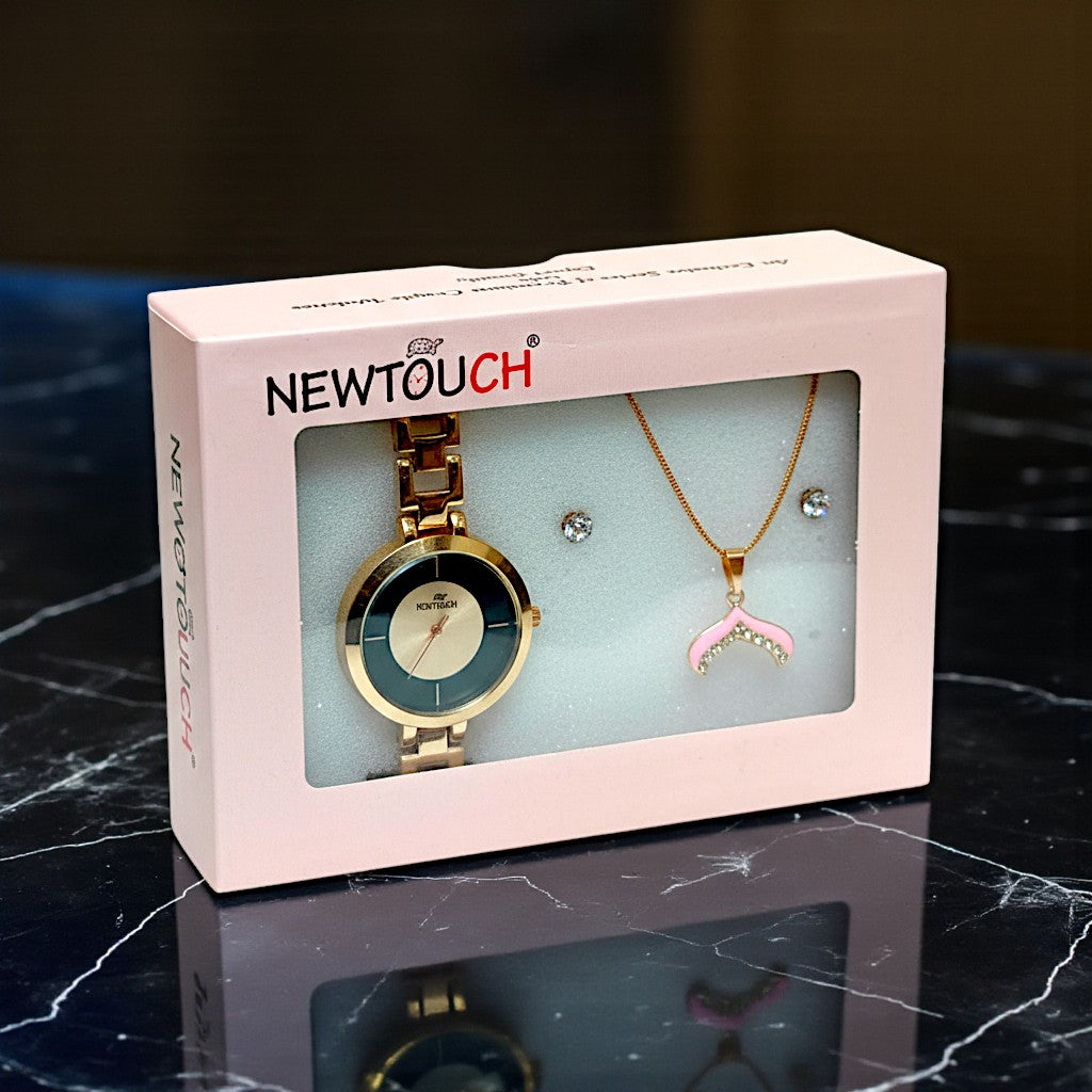 UK-1013 Stylish Women Watch and Necklace With Earring Combo Gift (Specially for Gifting) MULTIDESIGN