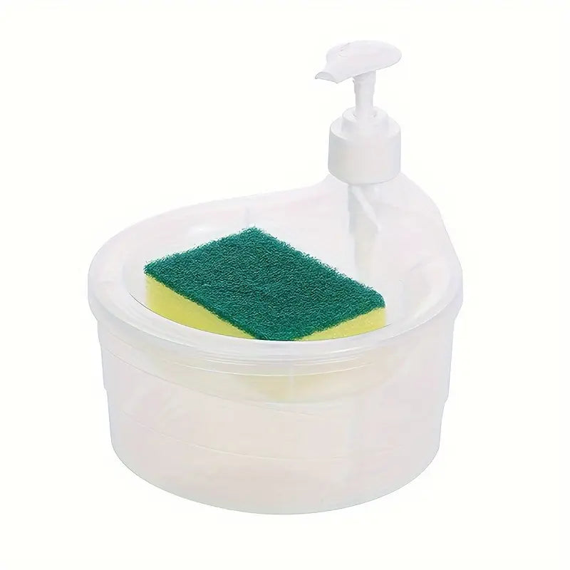 UK-0093 Soap Dispenser and Scrubber Holder Practical Kitchen Automatic Detergent Dispenser with Sponge 2 in 1 Dishwasher Pump Dispenser Press for Home(Big Size)
