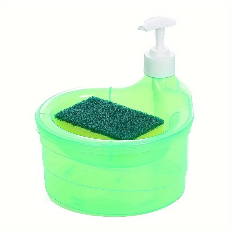 UK-0093 Soap Dispenser and Scrubber Holder Practical Kitchen Automatic Detergent Dispenser with Sponge 2 in 1 Dishwasher Pump Dispenser Press for Home(Big Size)