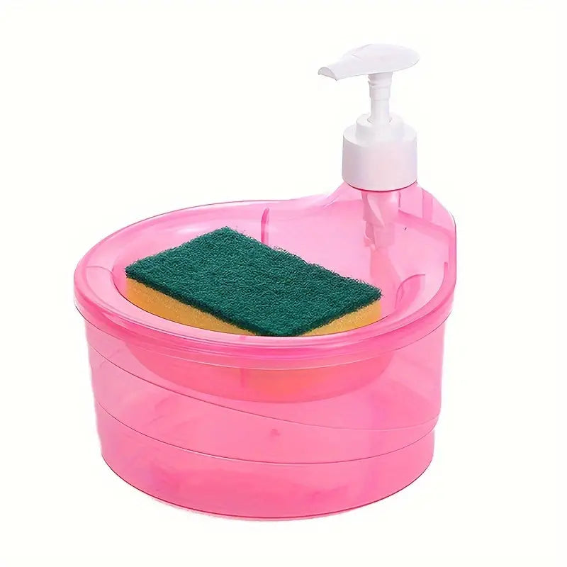 UK-0093 Soap Dispenser and Scrubber Holder Practical Kitchen Automatic Detergent Dispenser with Sponge 2 in 1 Dishwasher Pump Dispenser Press for Home(Big Size)