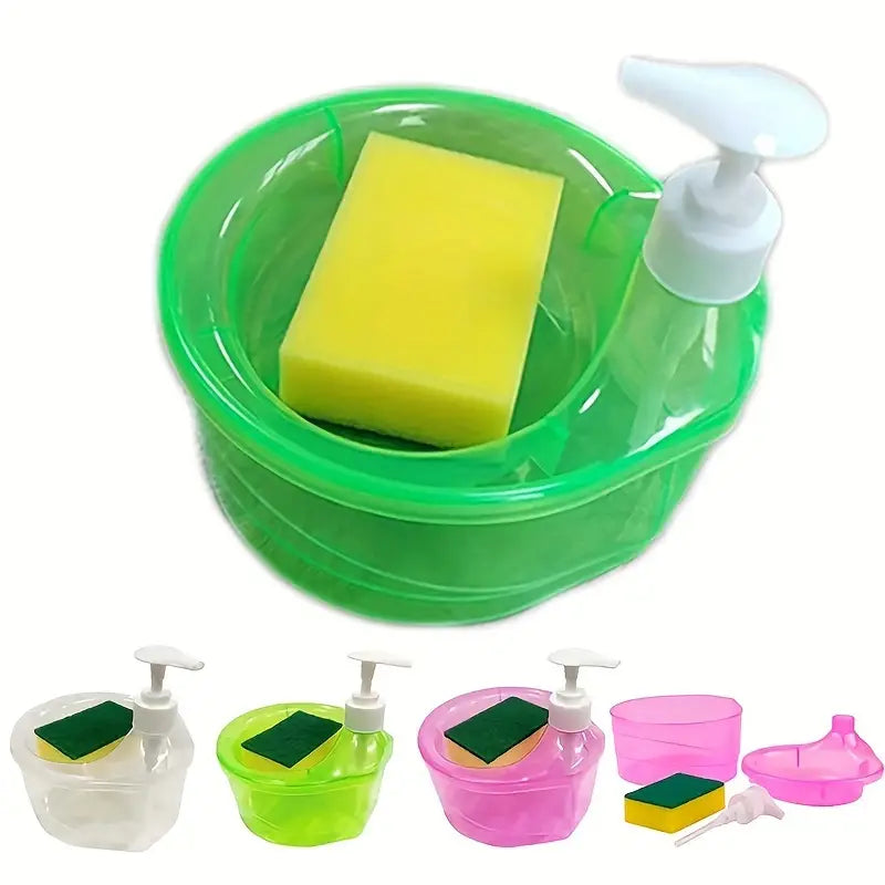 UK-0093 Soap Dispenser and Scrubber Holder Practical Kitchen Automatic Detergent Dispenser with Sponge 2 in 1 Dishwasher Pump Dispenser Press for Home(Big Size)