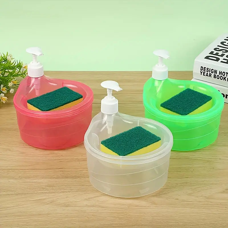 UK-0093 Soap Dispenser and Scrubber Holder Practical Kitchen Automatic Detergent Dispenser with Sponge 2 in 1 Dishwasher Pump Dispenser Press for Home(Big Size)