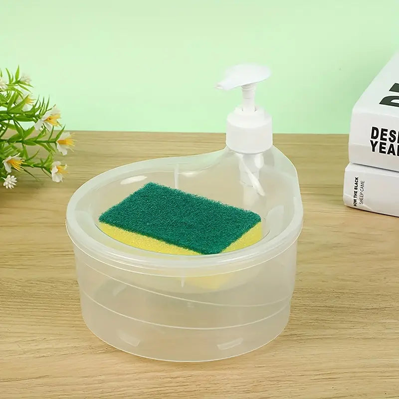 UK-0093 Soap Dispenser and Scrubber Holder Practical Kitchen Automatic Detergent Dispenser with Sponge 2 in 1 Dishwasher Pump Dispenser Press for Home(Big Size)