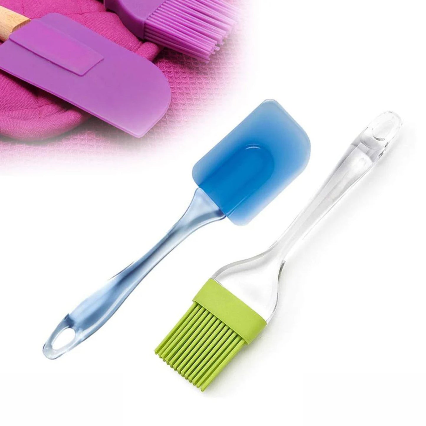 UK-0859 Silicone Spatula and Brush Set for Pastry, Cake Mixer, Decorating, Cooking, Baking, Silicone Spatula and Pastry Brush Set