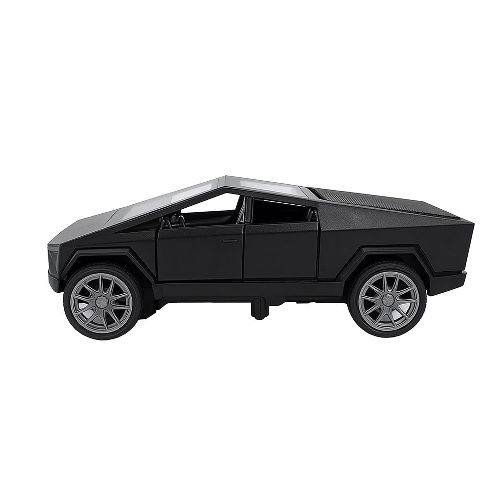 UK-0951 Tesla Cybertruck Toy Car with LED Lights – 1:36 Scale Die-Cast Model, Matte Black, Realistic Design, Pull Back Action, Sound & Light Features for Kids and Collectors