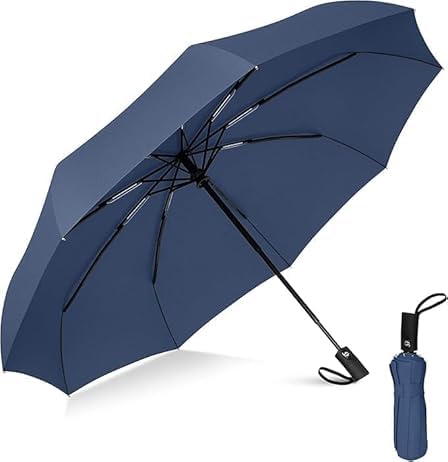 UK-0891 Portable Auto Travel Umbrella - Windproof for Rain, Strong for Wind, Auto Open/Close Button, Perfect Car Umbrella for Men & Women