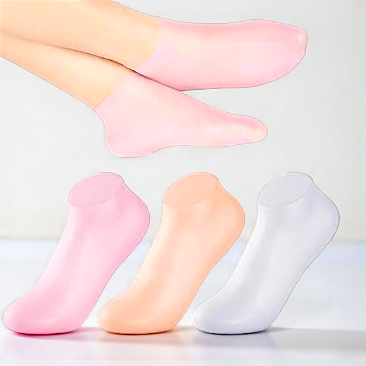 UK-1030 Silicone Heavy Quality Gel socks for dry, cracked feet that moisturise and heal cracked heels Multicoloured Natural Oil Spa Gel Socks