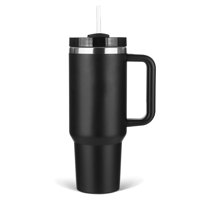 UK-0884 Travel Mug with Handle, Cup with Straw and Handle, Coffee Mug with Lid Coffee Mug, Leak Proof Vacuum Insulated Water Bottle for Hot Iced Drink