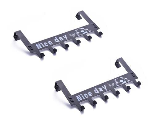 UK-0805 Door Hooks Black Over The Door Towel Rack Hanger for Coat Heavy-Duty Door Hanger Hook with 6 Hooks