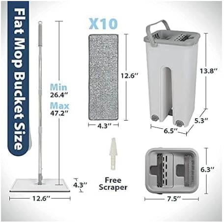 UK-0709 Scratch Mop | Splash Proof Design | Double Scraper for Easy Squeeze | 2 Super-Absorbent Microfiber Pads Free