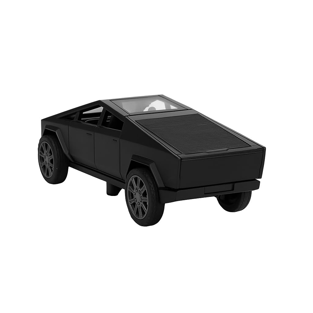 UK-0951 Tesla Cybertruck Toy Car with LED Lights – 1:36 Scale Die-Cast Model, Matte Black, Realistic Design, Pull Back Action, Sound & Light Features for Kids and Collectors