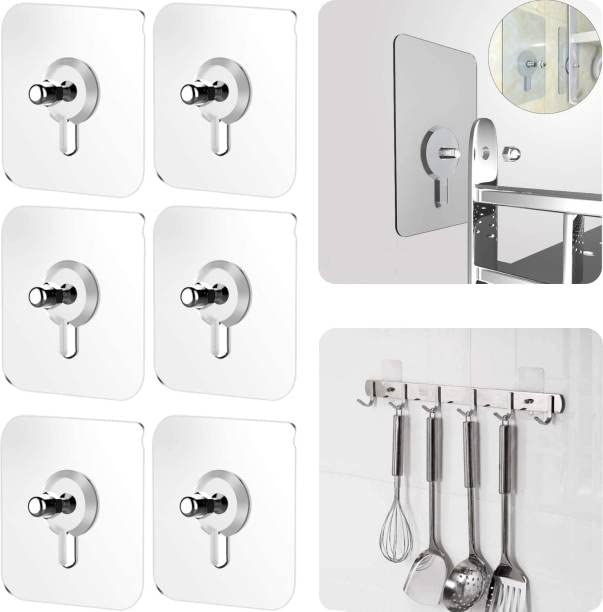 UK-0112 Stainless Steel, ABS, PVC and Glue Nail Free Adhesive No Drilling Transparent Sticky Screw Wall Hook Sticker