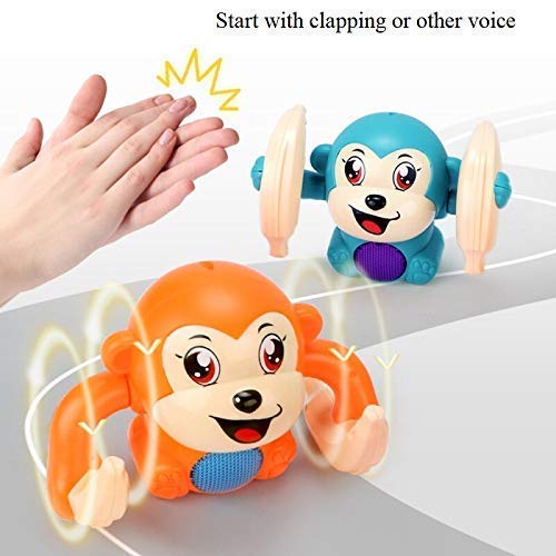 UK-0119 Dancing Monkey Musical Toy for Kids Baby Spinning Rolling Doll Tumble Toy with Voice Control Musical Light and Sound Effects with Sensor, Multicolor