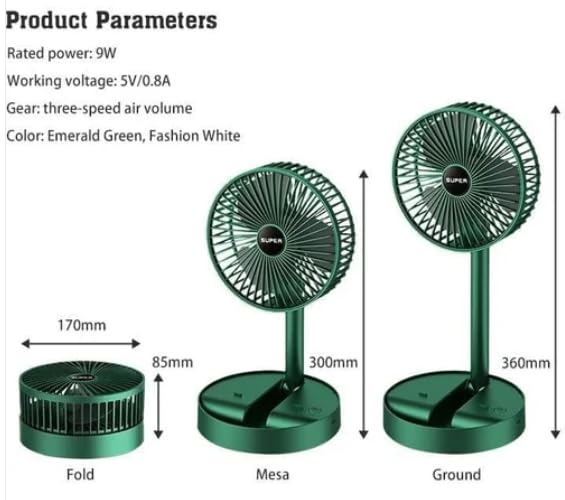 UK-0803 Portable Desk Fan,Foldable Rechargeable USB Desktop Fan,3 Speeds Wind Adjustable Heigh for Office Home Outdoor