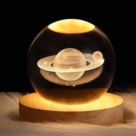 UK-0719 3D Galaxy Crystal Ball Night Lamp,Creative Engraved Crystal Ball Night Light, USB Table LED Wooden Crystal Ball for Home Office Decoration(MIX DESIGN)