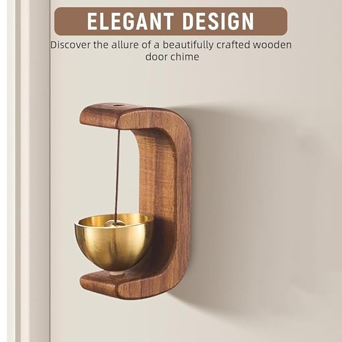 UK-0904 Wooden Door Chime with Brass Bell, Dopamine Door Bell for Home, Self-Adhesive Magnetic Doorbell, Serene Acoustic for Home & Shop, Shopkeepers Door Chime, Ideal Housewarming Gift
