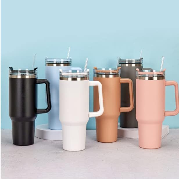 UK-0884 Travel Mug with Handle, Cup with Straw and Handle, Coffee Mug with Lid Coffee Mug, Leak Proof Vacuum Insulated Water Bottle for Hot Iced Drink