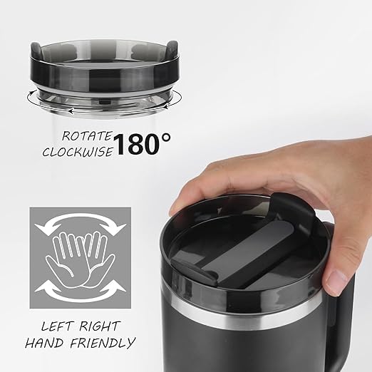 UK-0884 Travel Mug with Handle, Cup with Straw and Handle, Coffee Mug with Lid Coffee Mug, Leak Proof Vacuum Insulated Water Bottle for Hot Iced Drink