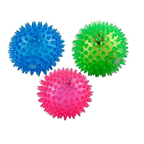 UK-0729 Unbranded Green Light Up Spiked Bounce Ball 3" Diameter Children's Toy Used