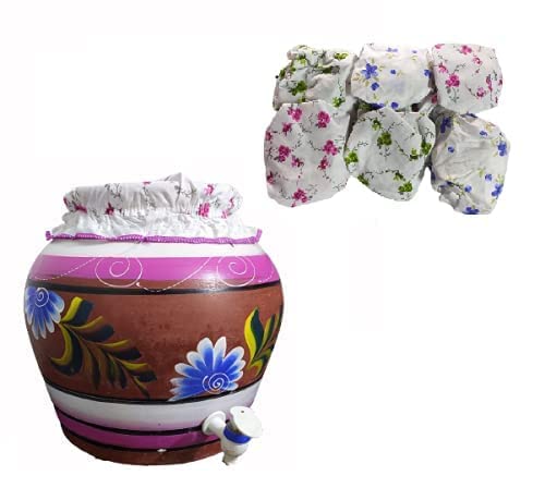 UK-0845 Matka Cover with Rubber Grip Size Adjustable Made with 100% Cotton Washable and Reusable Cloth