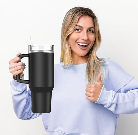 UK-0884 Travel Mug with Handle, Cup with Straw and Handle, Coffee Mug with Lid Coffee Mug, Leak Proof Vacuum Insulated Water Bottle for Hot Iced Drink