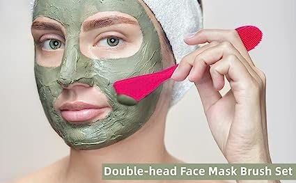 UK-0356 Beauty Silicone Face Mask Applicator Makeup Brush Double-Ended Facial Mask Brush for Mud, Clay, Charcoal Mixed Mask,Soft Makeup Beauty Brush Tools for Apply Cream, Lotion (1PC Multi Color)