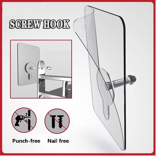 UK-0112 Stainless Steel, ABS, PVC and Glue Nail Free Adhesive No Drilling Transparent Sticky Screw Wall Hook Sticker