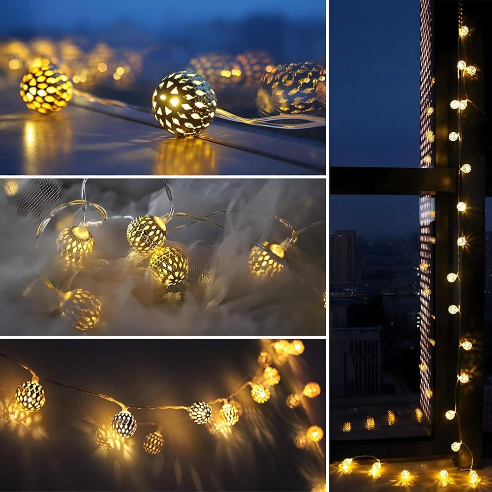 UK-1010 Diwali String Lights, 1 2LED Moroccan Golden Globe Christmas Lights Decorations for Indoor Outdoor Home Xmas Tree