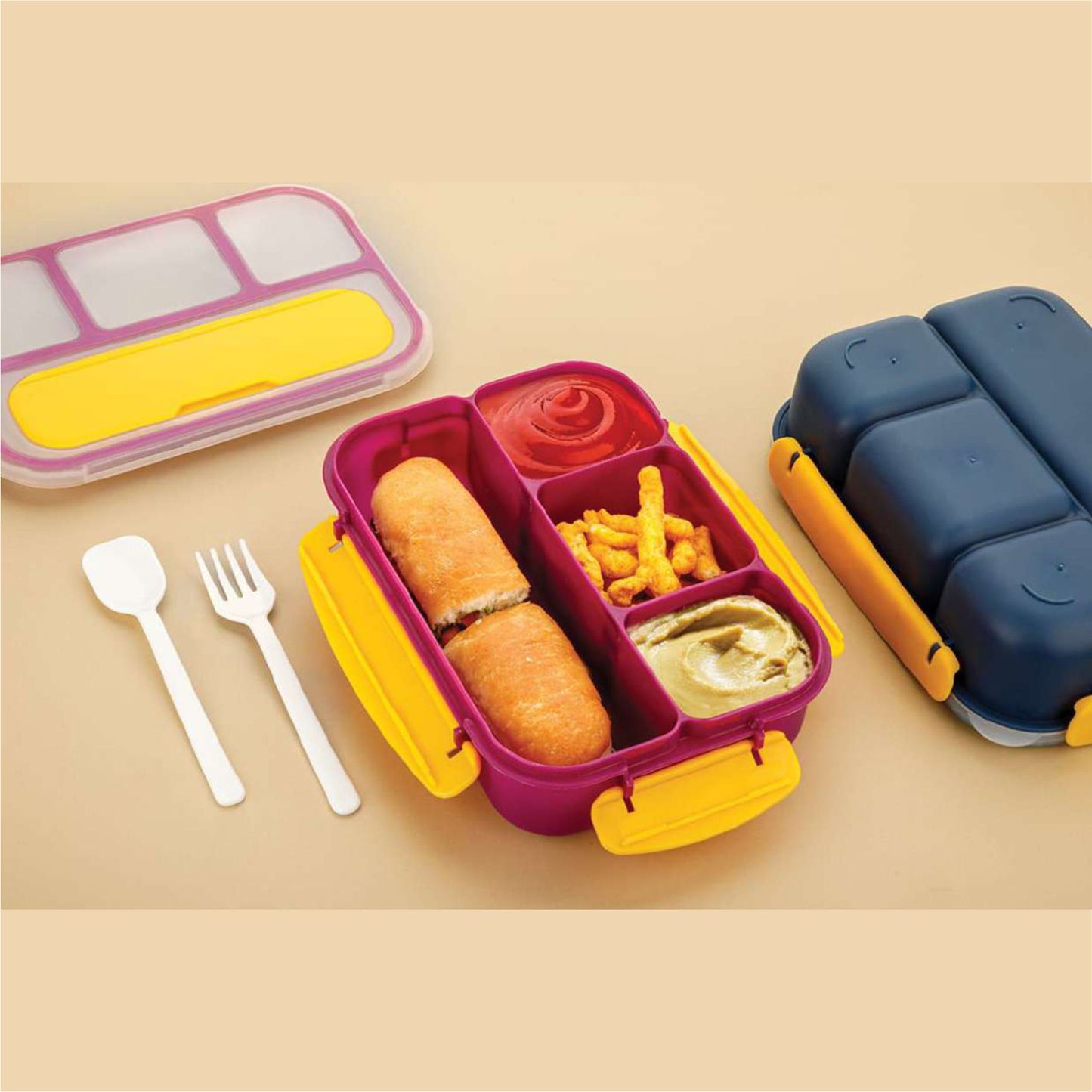UK-0732 Lunch Box for Kids – Tiffin Box for Kids, Insulated Bento Lunch Box with Spoon 4 Compartment Lunch Box