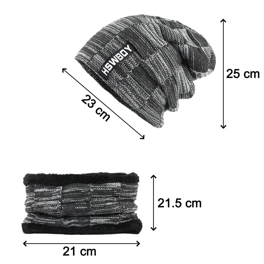 Soft  Woolen Beanie Cap Plus Muffler Scarf Set for Men Women Girl Boy - Warm, Snow Proof