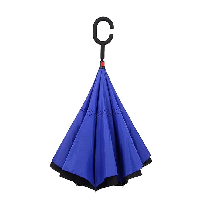 UK-0893 Windproof Reverse Umbrella Foldable Umbrella For Travel Umbrella For Men And Women(PLAIN-Multicolor)