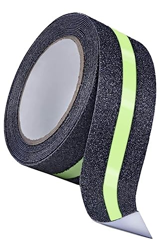 UK-0734 Anti Slip Tape with Glow in Dark Stripe for Stairs, 2 InchX16.4 Foot, Grip Tape for Stairs