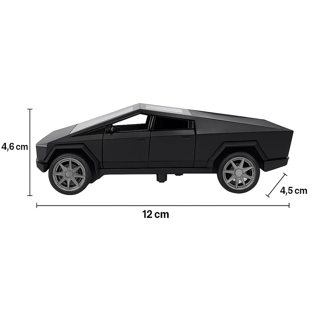 UK-0951 Tesla Cybertruck Toy Car with LED Lights – 1:36 Scale Die-Cast Model, Matte Black, Realistic Design, Pull Back Action, Sound & Light Features for Kids and Collectors