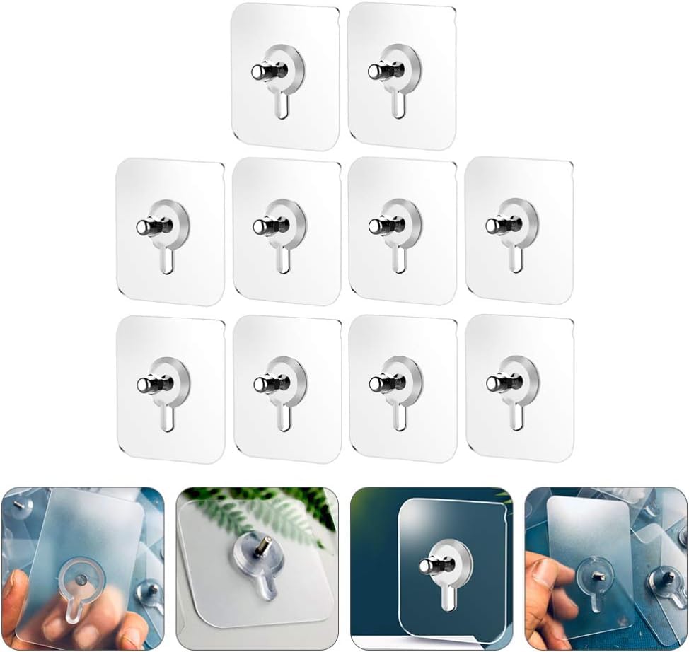 UK-0112 Stainless Steel, ABS, PVC and Glue Nail Free Adhesive No Drilling Transparent Sticky Screw Wall Hook Sticker