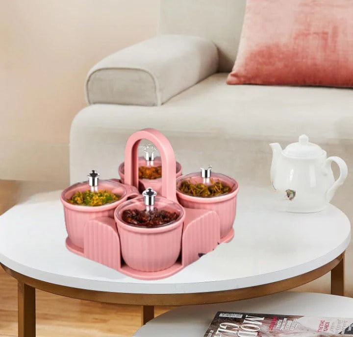 Dry Fruit Container Tray Set with Lid & Serving Tray 4 Pieces Airtight Jar for Serving Sweets, Chips, Cookies Other Snacks(Mutlicolor)