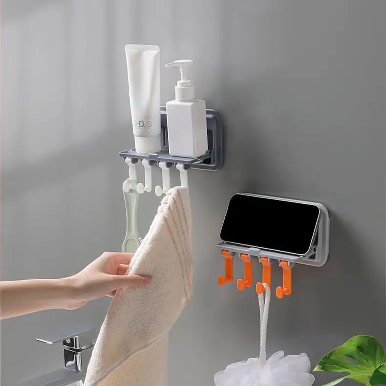 UK-0089 Multi-Purpose Hook up Wall Mounted Hook Towel Hook Rack Foldable Wall Hooks Mobile Holder Stand Towel Hangers Wall Mounted Coat Rack Foldable Hook, Mobile Stand (Multi Color)