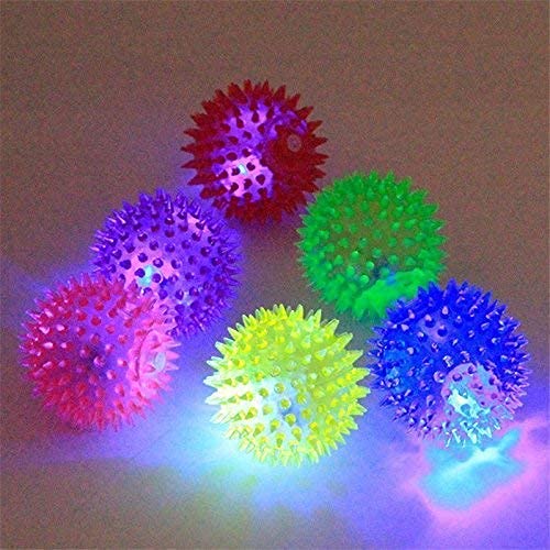 UK-0729 Unbranded Green Light Up Spiked Bounce Ball 3" Diameter Children's Toy Used