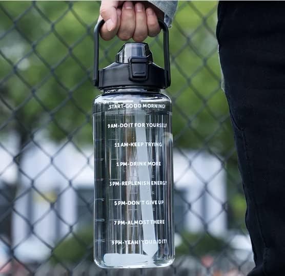 UK-0915 2 L Gym Belt Straw Transparent Motivational Water Bottles|Time Marker Leak Proof&Break-Proof|Best Usage For Office/School/College/Gym/Travel Bottle|Bpa-Free Sports Bottle