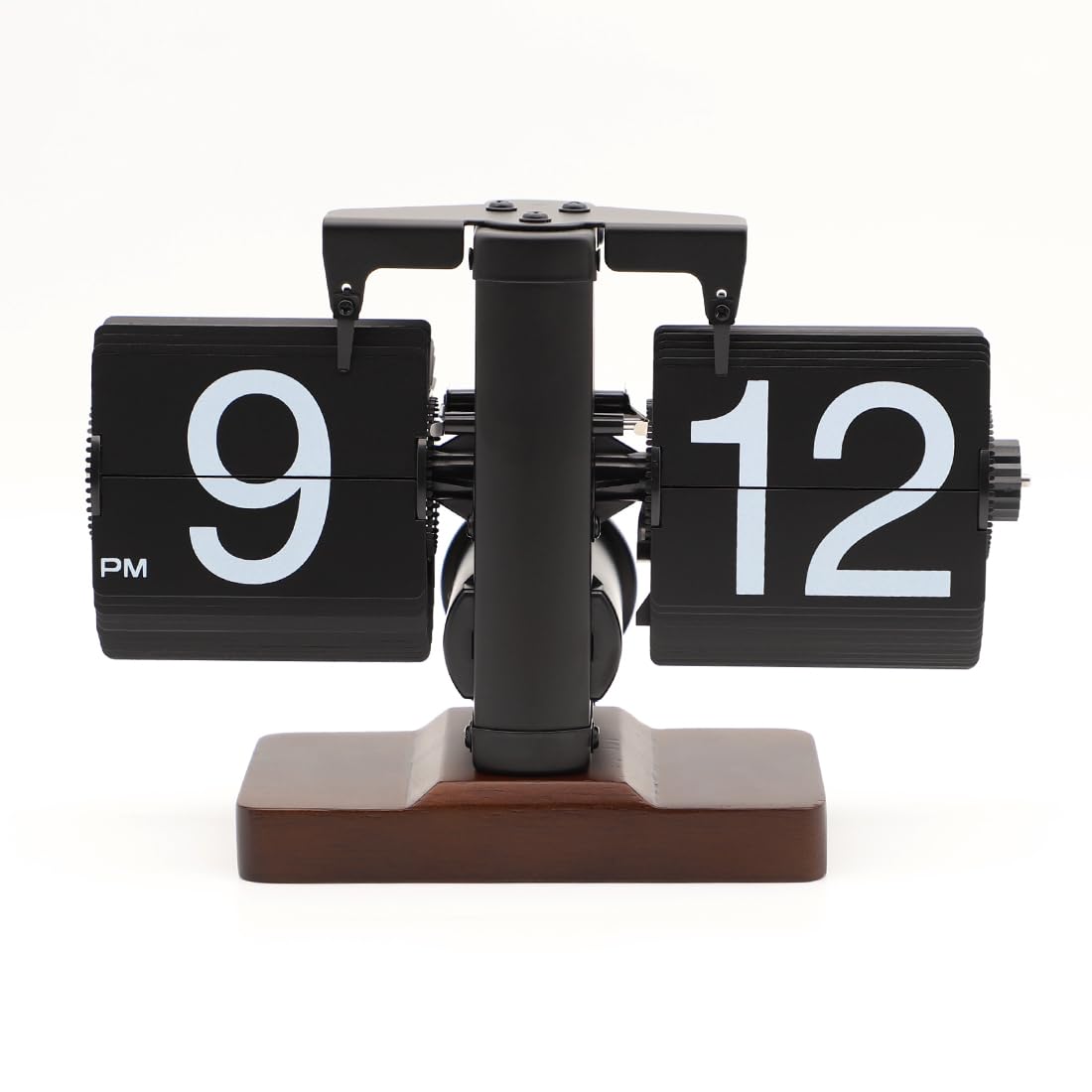 UK-0794 Retro Digital Flip Down Clock, Battery Powered Internal Gear Operated Clock, Classic Mechanical, Black Walnut Base, for Home & Office Decor