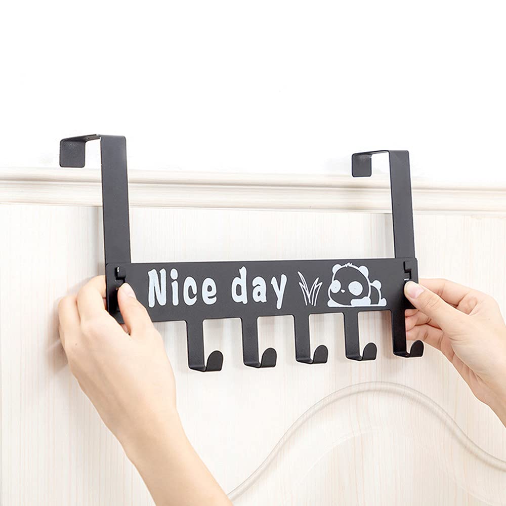 UK-0805 Door Hooks Black Over The Door Towel Rack Hanger for Coat Heavy-Duty Door Hanger Hook with 6 Hooks