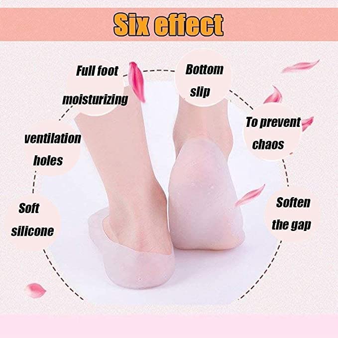 UK-0692 Anti Crack Full Length Silicone Foot Protector Moisturizing Socks for Foot-Care and Heel Cracks Pain Relief, Gel Heel Protectors Heel Guards Heel Spur Relief Heel 1 Pair (Free Size)