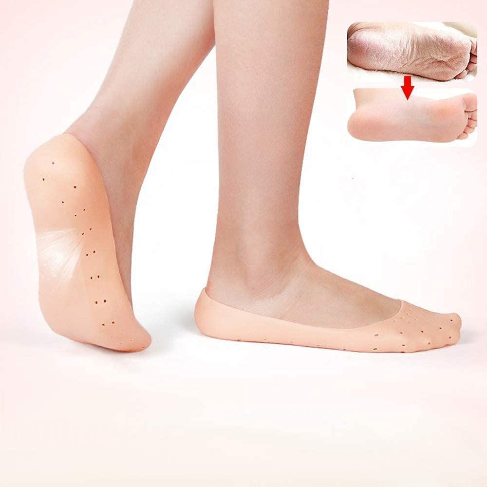 UK-0692 Anti Crack Full Length Silicone Foot Protector Moisturizing Socks for Foot-Care and Heel Cracks Pain Relief, Gel Heel Protectors Heel Guards Heel Spur Relief Heel 1 Pair (Free Size)